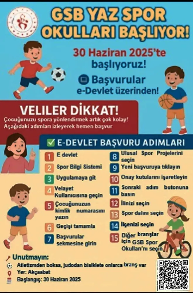 YAZ SPOR OKULLARINA  BAŞVURULAR BAŞLADI