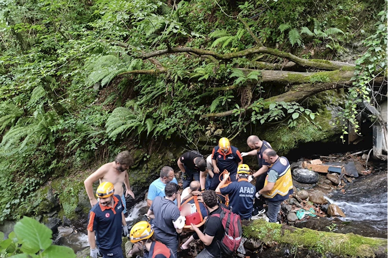 Rize'de dereye yuvarlanan otomobilin sürücüsü yaralandı
