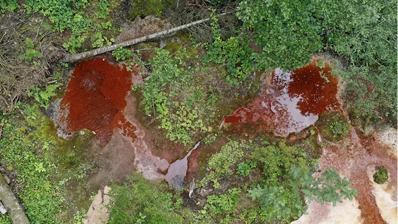 Kuzalan Tabiat Parkı kızıl renkteki suyu ve travertenleriyle büyük ilgi görüyor