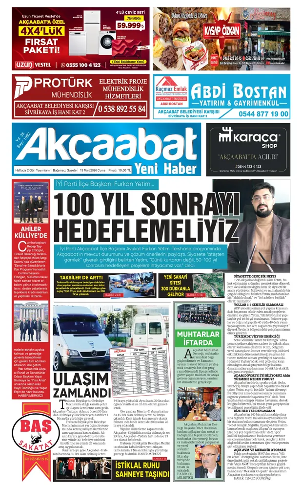 13 Mart 2026 Tarihli Gazete